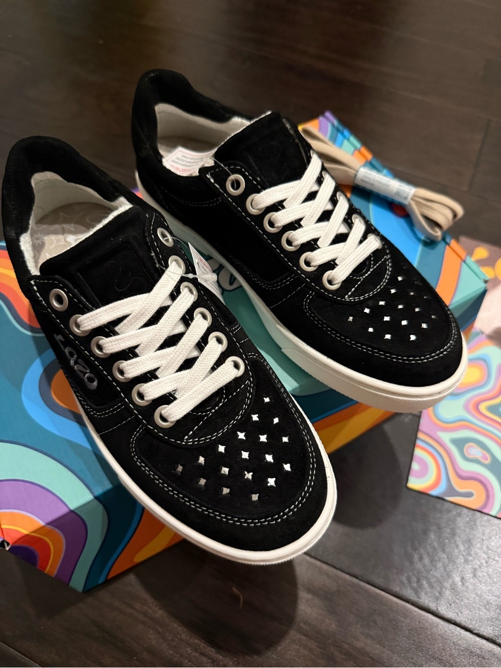 Women's Black Suede Low-Top Sneakers with White Laces